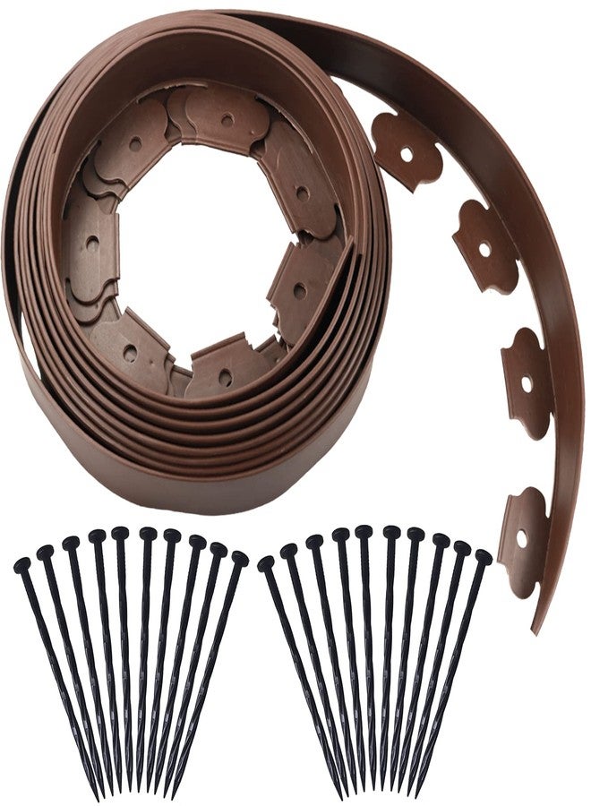 Yowlieu 20 Ft Landscape Edging Kit, Brown Garden Border with 20 Plastic Stakes, Landscaping Roll for Flower Bed Lawn Driveway Yard - Image 1
